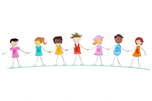 Abstract Children Lined Up Holding Hands